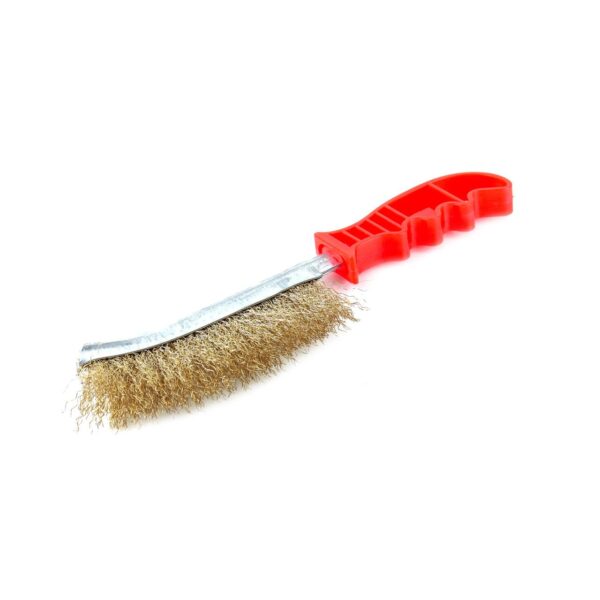Perie de sarma cu peri sertizati, placati cu alama si maner din platic, lungime totala 25,5 cm - imagine 2