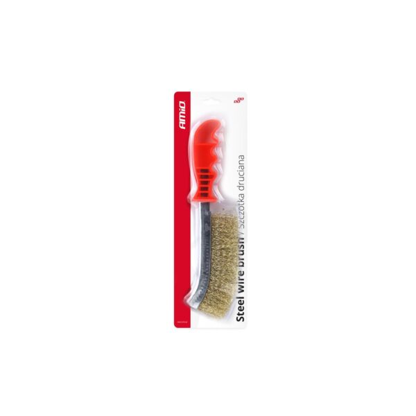 Perie de sarma cu peri sertizati, placati cu alama si maner din platic, lungime totala 25,5 cm - imagine 4