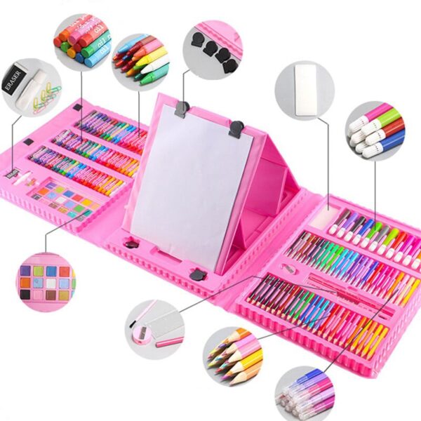 Set 208 piese pentru pictura, pentru copii sau adulti, pixuri de colorat, creioane colorate si vopsele de pictura, cu cutie de depozitare, model AVX-WT-KIDDO-03 - imagine 4