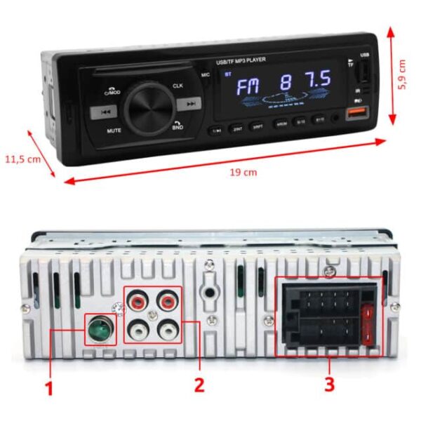 Player Auto dimensiune 1DIN, 4 x 50W, model AW1003, cu Bluetooth, Radio, MP3, AUX, Card, Telecomanda - imagine 5