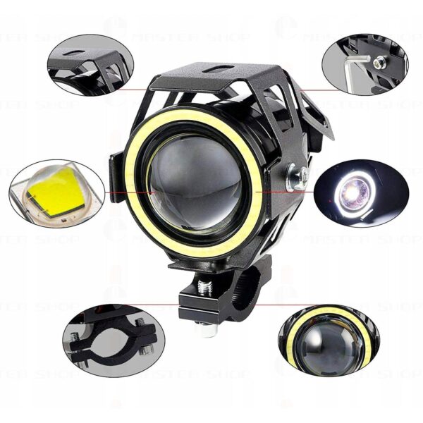 Proiector LED cu Lupa, Angel Eye ALB si Devil Eye RED, alimentare 12V, pentru Off-Road, ATV, SSV, UTV - imagine 11