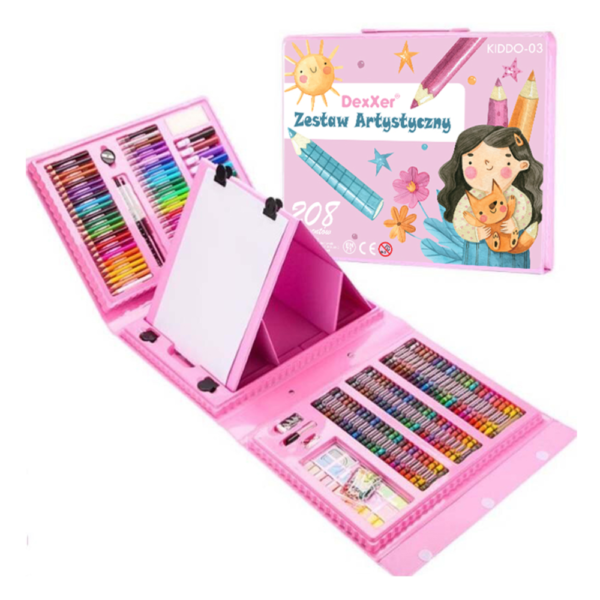 Set 208 piese pentru pictura, pentru copii sau adulti, pixuri de colorat, creioane colorate si vopsele de pictura, cu cutie de depozitare, model AVX-WT-KIDDO-03 - imagine 3