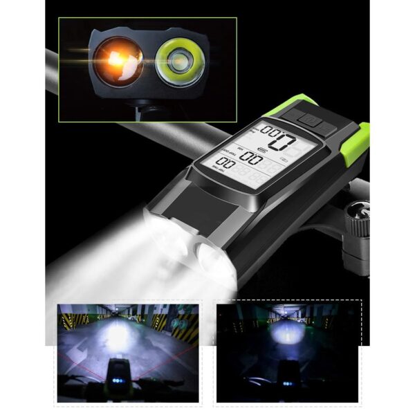 Vitezometru Digital cu lampa Fata + Spate si Claxon, waterproof, pentru bicicleta, model AVX-WT-BK-1718B - imagine 6