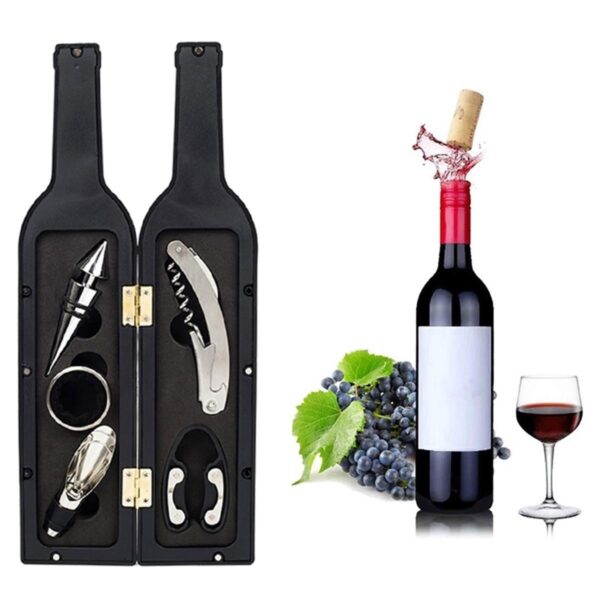 Set Cadou "Accesorii Vin in forma de Sticla, 6in1" culoare Neagra - imagine 2