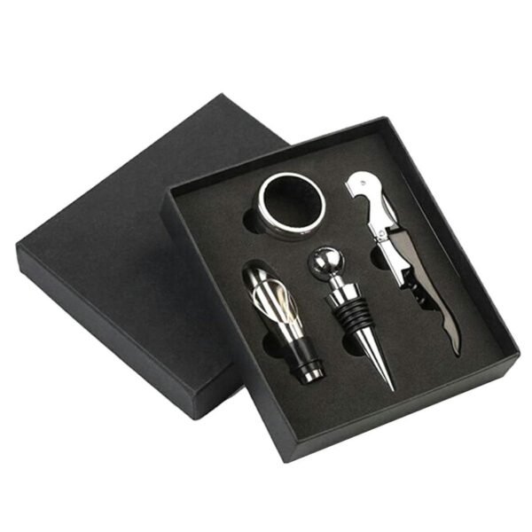 Set Cadou "Accesorii Vin, 4 piese" in cutie estetica, culoare Neagra - imagine 2