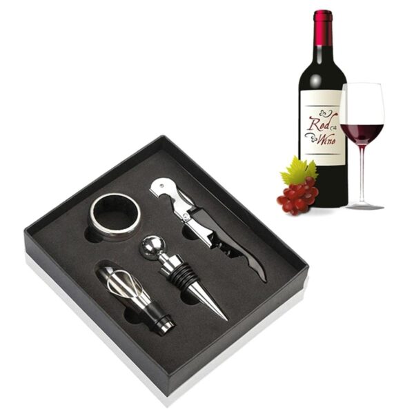 Set Cadou "Accesorii Vin, 4 piese" in cutie estetica, culoare Neagra