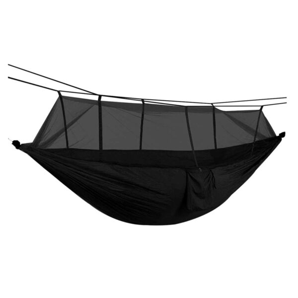 Hamac turistic din nylon cu plasa de tantari, culoare neagra, dimensiuni 260 cm x 140 cm - imagine 2