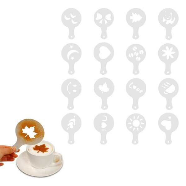 Set 16 sabloane reutilizabile pentru ornarea desertului sau a cafelei - imagine 6
