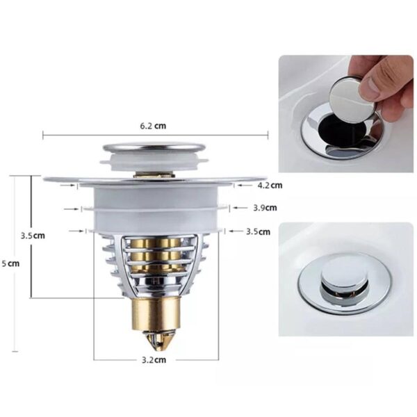 Dop scurgere chiuveta, universal, deschidere cu click, material oțel, diametru exterior 62 mm, culoare Argintiu - imagine 6