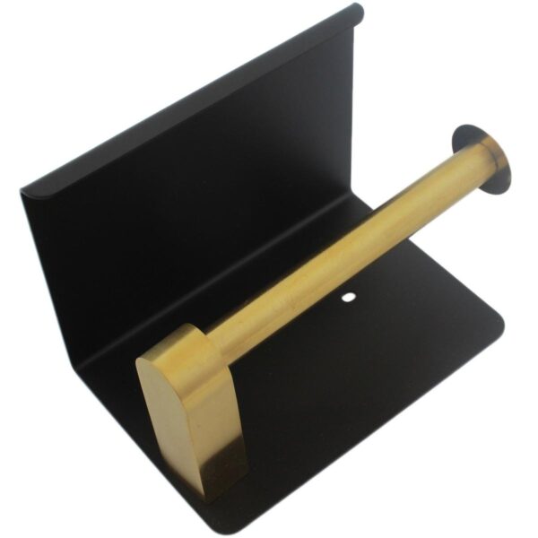 Suport pentru hartie igienica cu raft suplimentar, din otel, culoare neagra cu brat auriu - imagine 3
