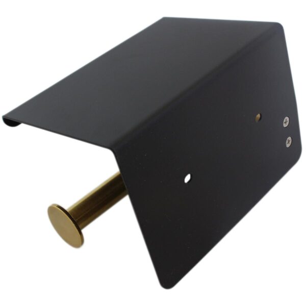 Suport pentru hartie igienica cu raft suplimentar, din otel, culoare neagra cu brat auriu - imagine 4