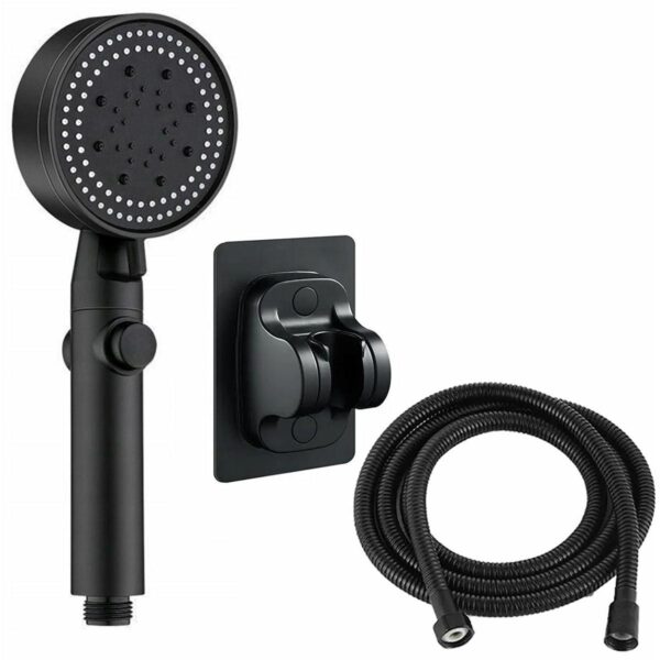 Set 3 elemente pentru dus, para de dus moderna + furtun flexibil + suport pentru perete, culoare Neagra - imagine 5