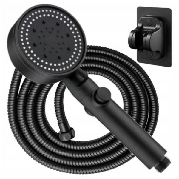 Set 3 elemente pentru dus, para de dus moderna + furtun flexibil + suport pentru perete, culoare Neagra - imagine 2