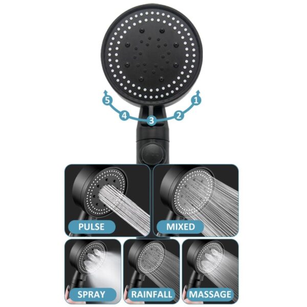 Set 3 elemente pentru dus, para de dus moderna + furtun flexibil + suport pentru perete, culoare Neagra - imagine 7