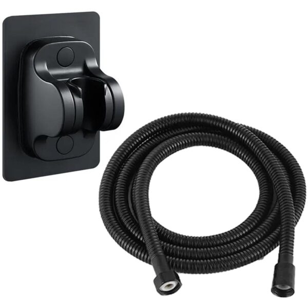 Set 3 elemente pentru dus, para de dus moderna + furtun flexibil + suport pentru perete, culoare Neagra - imagine 8