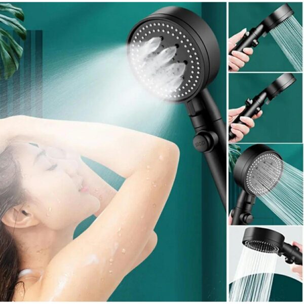 Set 3 elemente pentru dus, para de dus moderna + furtun flexibil + suport pentru perete, culoare Neagra - imagine 3