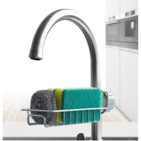Raft organizator universal pentru bucatarie sau baie, montaj pe robinet, material otel, culoare Argintiu - imagine 5
