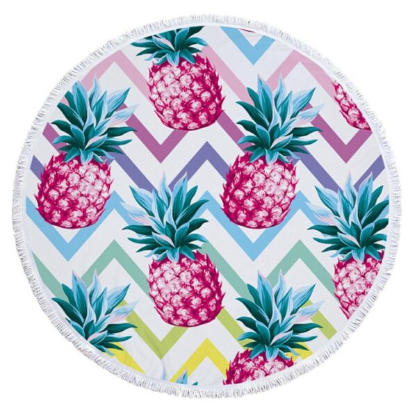 Prosop mare de plaja, super absorbant, forma rotunda, diametru 150cm, model Ananas - imagine 2