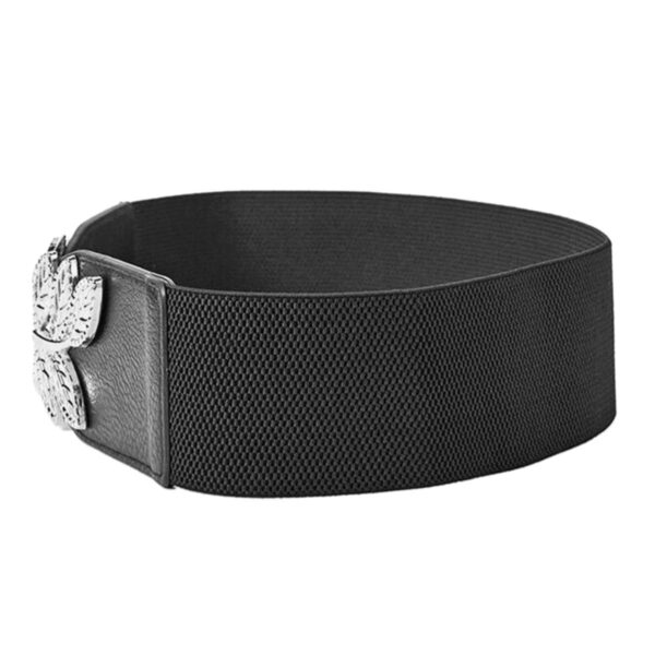 Curea elastica lata, culoare neagra, cu catarama metalica FRUNZE - imagine 6