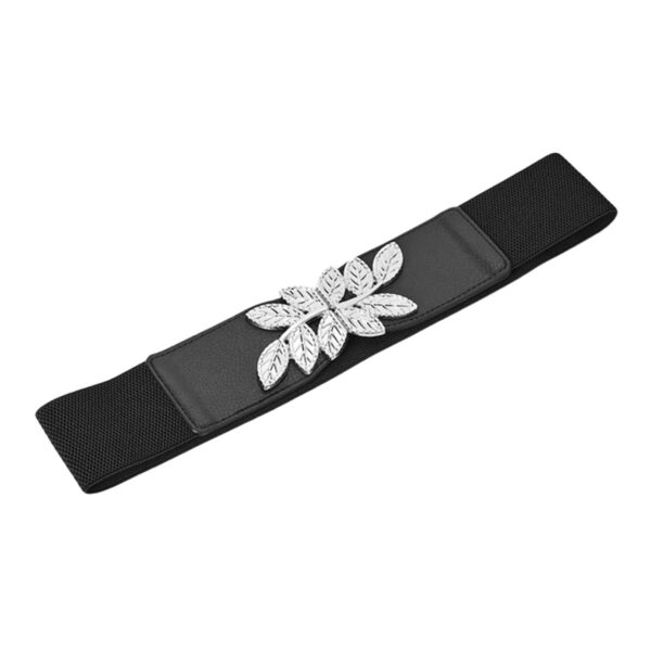 Curea elastica lata, culoare neagra, cu catarama metalica FRUNZE - imagine 7
