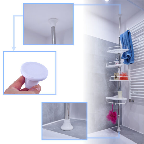 Organizator baie, raft de baie de tip "coltar" cu brat telescopic, cu 4 etajere si suport pentru prosop - imagine 5