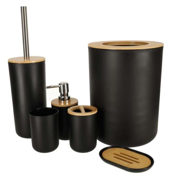 Set Elegant pentru baie format din 6 piese, ABS + lemn, culoare negru/maro - imagine 8