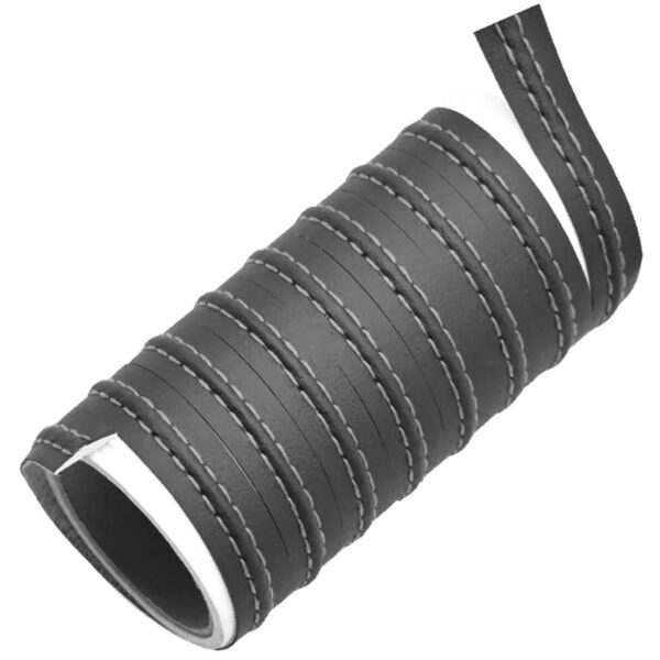 Banda decorativa pentru interiorul vehiculului, lungime 2m, din piele ecologica, culoare Neagra + cusatura Alba - imagine 4