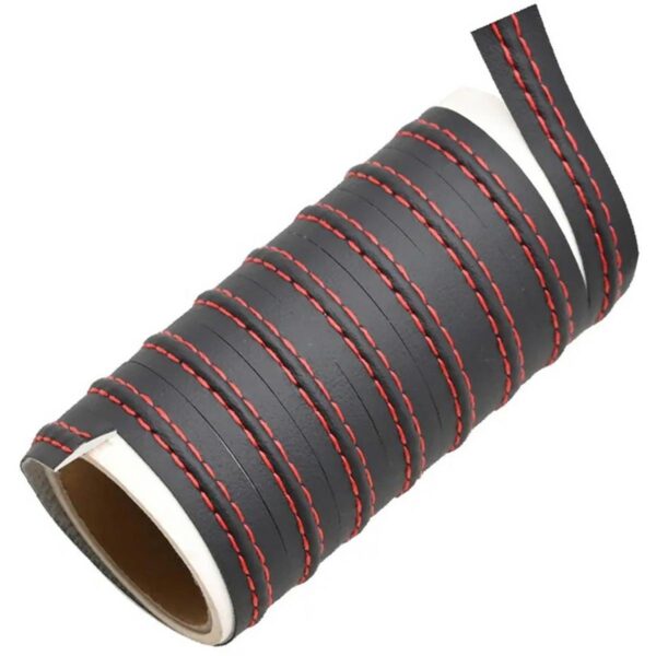 Banda decorativa pentru interiorul vehiculului, lungime 2m, din piele ecologica, culoare Neagra + cusatura Rosie - imagine 8