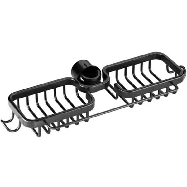 Raft organizator dublu, universal pentru bucatarie sau baie, montaj pe robinet, material otel, culoare Neagra - imagine 6