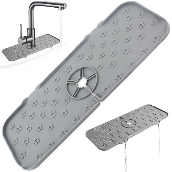 Covoras din silicon anti-picurator pentru lavoare, dimensiune 36,5 x 14 cm, culoare Gri - imagine 3