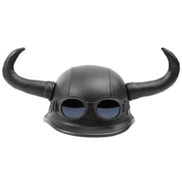 Casca Moto "Viking" cu Coarne, imbracata in piele ecologica, cu ochelari - imagine 2
