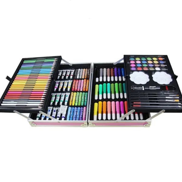 Set 145 piese pentru pictura, pentru copii sau adulti, pixuri de colorat, creioane colorate si vopsele de pictura, cu geanta de transport ROZ UNICORN, model AVX-WT-MONETE145 - imagine 2