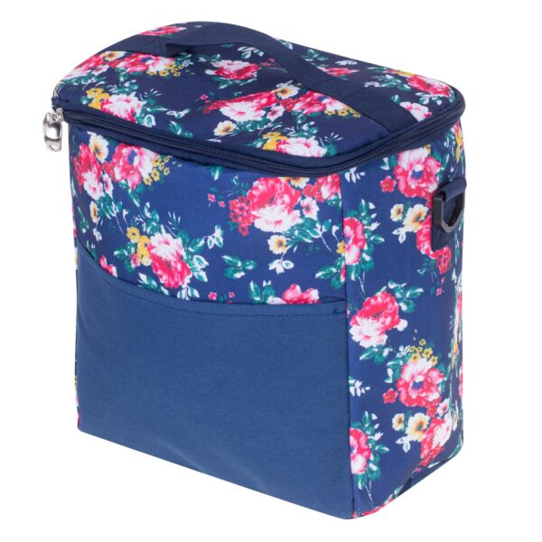 Geanta termoizolanta pentru picnic sau plaja, capacitate 11l, culoare Albastra cu flori - imagine 3