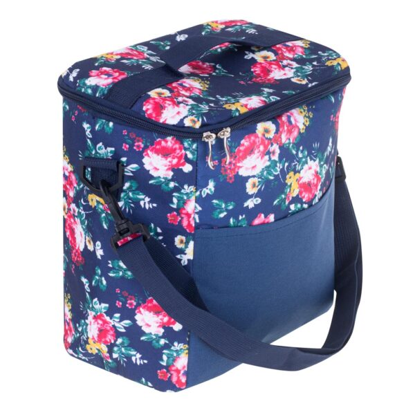 Geanta termoizolanta pentru picnic sau plaja, capacitate 11l, culoare Albastra cu flori - imagine 5