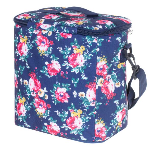 Geanta termoizolanta pentru picnic sau plaja, capacitate 11l, culoare Albastra cu flori - imagine 6