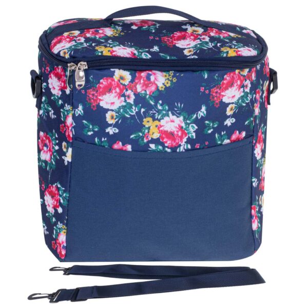 Geanta termoizolanta pentru picnic sau plaja, capacitate 11l, culoare Albastra cu flori - imagine 8