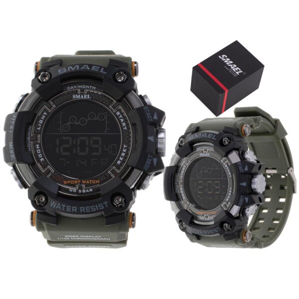 Ceas Militar pentru barbati, SMAEL, impermeabil, afisaj LED, culoare Verde - imagine 7