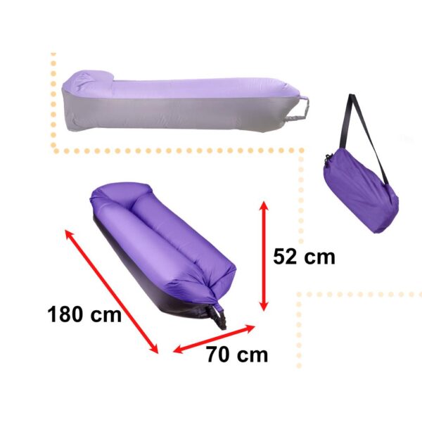 Saltea Autogonflabila "Lazy Bag" tip sezlong, 185 x 70cm, culoare Negru-Violet, pentru camping, plaja sau piscina - imagine 2