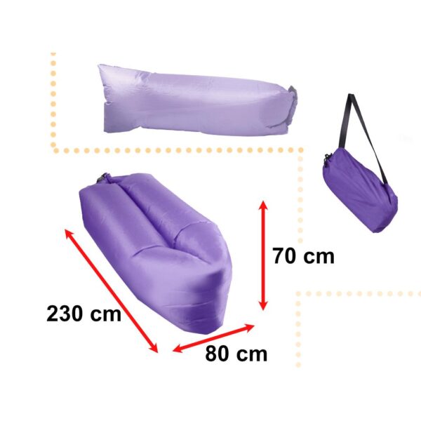 Saltea Autogonflabila "Lazy Bag" tip sezlong, 230 x 70cm, culoare Violet, pentru camping, plaja sau piscina - imagine 3