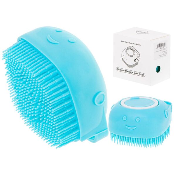 Perie din silicon cu dozator de sampon pentru spalare caini sau pisici, 7,5 x 7,5 cm, culoare albastra - imagine 2