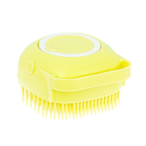 Perie din silicon cu dozator de sampon pentru spalare caini sau pisici, 7,5 x 7,5 cm, culoare galben - imagine 3