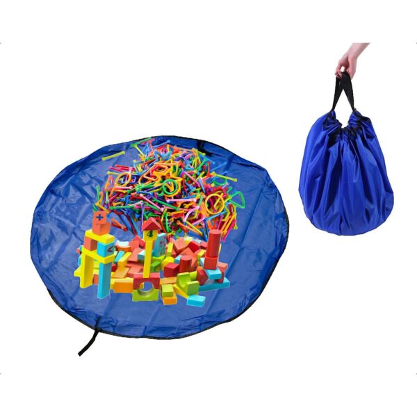 Covoras de joaca & Sac pentru jucarii, 2in1, culoare Albastra, diametru 150cm - imagine 2