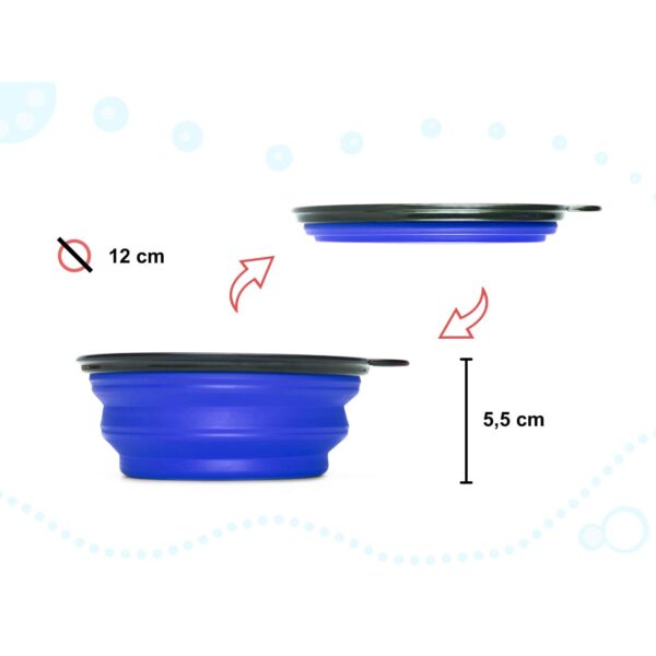 Bol de voiaj din silicon pentru animale de companie, pliabil, culoare albastra, diametru 12 cm - imagine 2