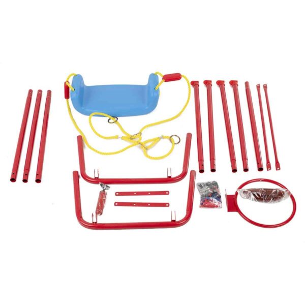 Set de gradina 3in1 pentru copii, Leagan + Cos de Baschet + Minge, cadru metalic, culoare Rosu - imagine 8