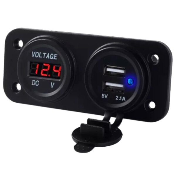 Voltmetru cu 2 x porturi incarcare USB, pentru vehicule offroad, ATV, SSV, quad, moto sau utilaje agricole, alimentare 12V - imagine 2