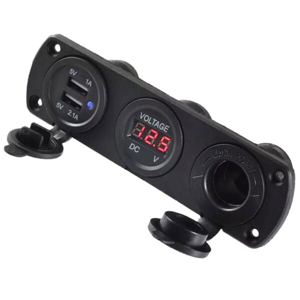 Priza de Bricheta Universala, etansa, cu Voltmetru si incarcare 2 x USB, pentru vehicule offroad, ATV, SSV, quad, moto sau utilaje agricole, alimentare 12V - imagine 2