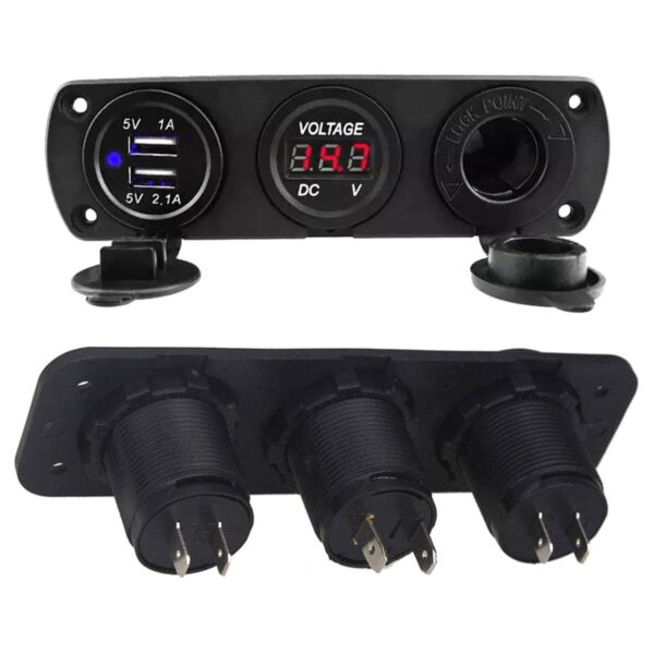 Priza de Bricheta Universala, etansa, cu Voltmetru si incarcare 2 x USB, pentru vehicule offroad, ATV, SSV, quad, moto sau utilaje agricole, alimentare 12V - imagine 3