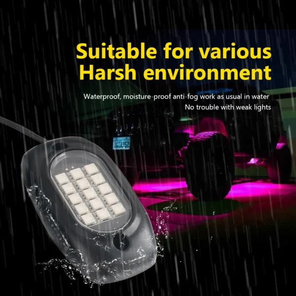 Kit 4 Lumini Ambientale RGB, model "ROCK LIGHT" cu telecomanda si aplicatie telefon, destinate Off-Road, ATV, SSV - imagine 3