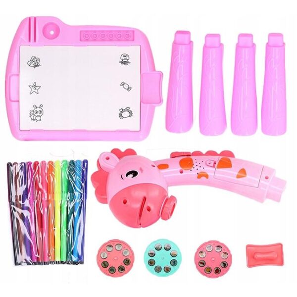 Masa Muzicala de Desen pentru copii cu Proiector, model Girafa, culoare Roz, 24 imagini, AVX-WT-222-2-PINK-GIRAFFE - imagine 3