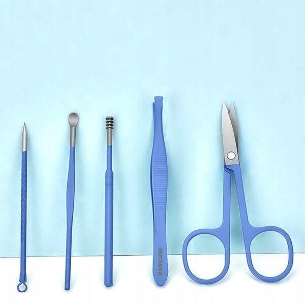 Set Manichiura si Pedichiura 16-in-1 cu plic din piele ecologica, model "MANI-CUT BLUE", culoare Albastra - imagine 5